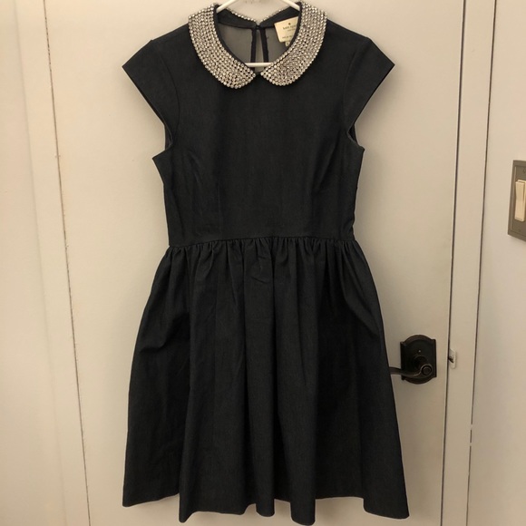 Denim dress with rhinestone collar